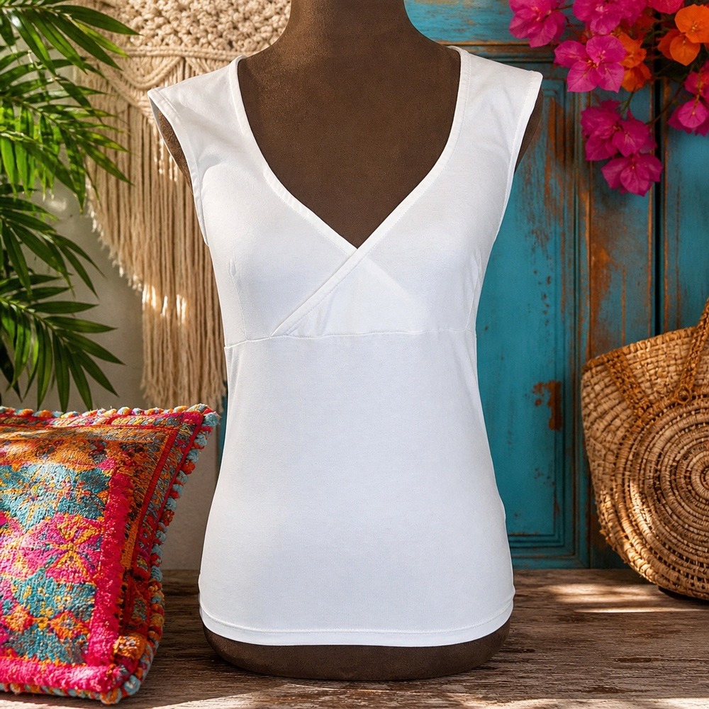 J.Crew Top XS Sleeveless Wrap White Stretch Knit NWT Blouse Shirt‎ Top Tee